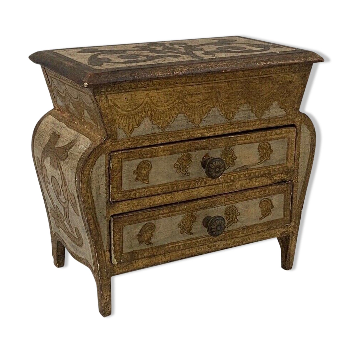 Miniature chest of drawers gilded wooden poupee furniture jewelry mid xxe italian