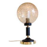 Structured amber glass globe lamp on black and brass base by Solken Leuchten/ 60s-70s