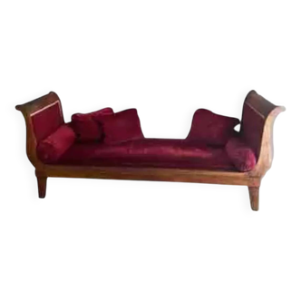 Mahogany and red velvet daybed