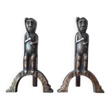 Anton Prinner pair of bronze andirons, Shaman model, statuettes vi