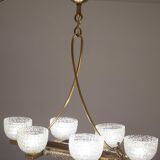 Art Decò Seguso Oval Mid-Century Six- Light Murano Glass and Brass Chandeli