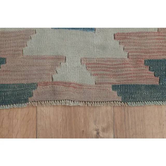 1970s Vintage Turkish Handmade Wool & Cotton Green Runner Rug  73x291