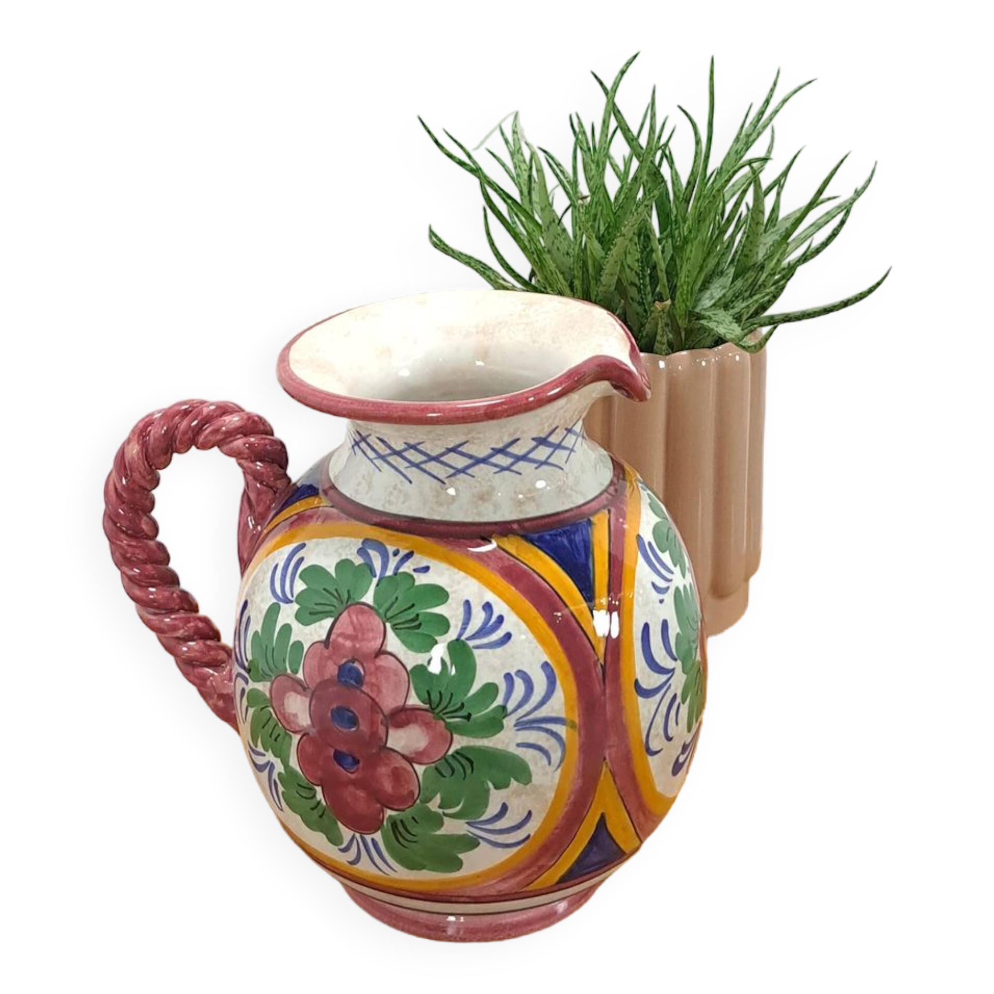 Porseleinen vintage roze kan met bloemen