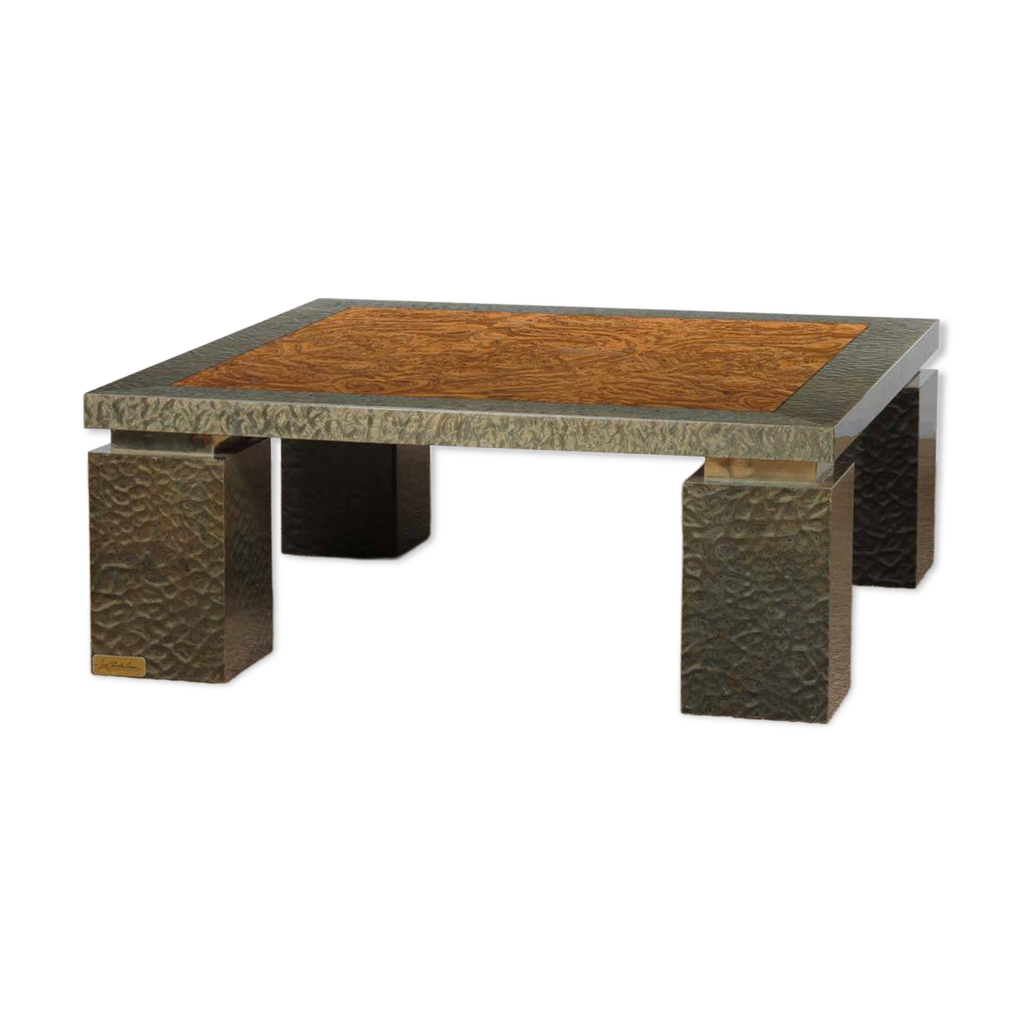 Coffee table in burl wood by Jean-Charles Liviani, 1980