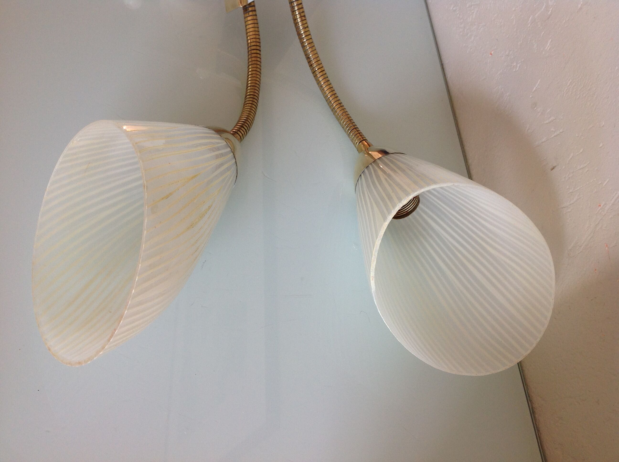 Double fire wall lamp in brass and glass cornet years 50/60