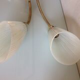 Double fire wall lamp in brass and glass cornet years 50/60