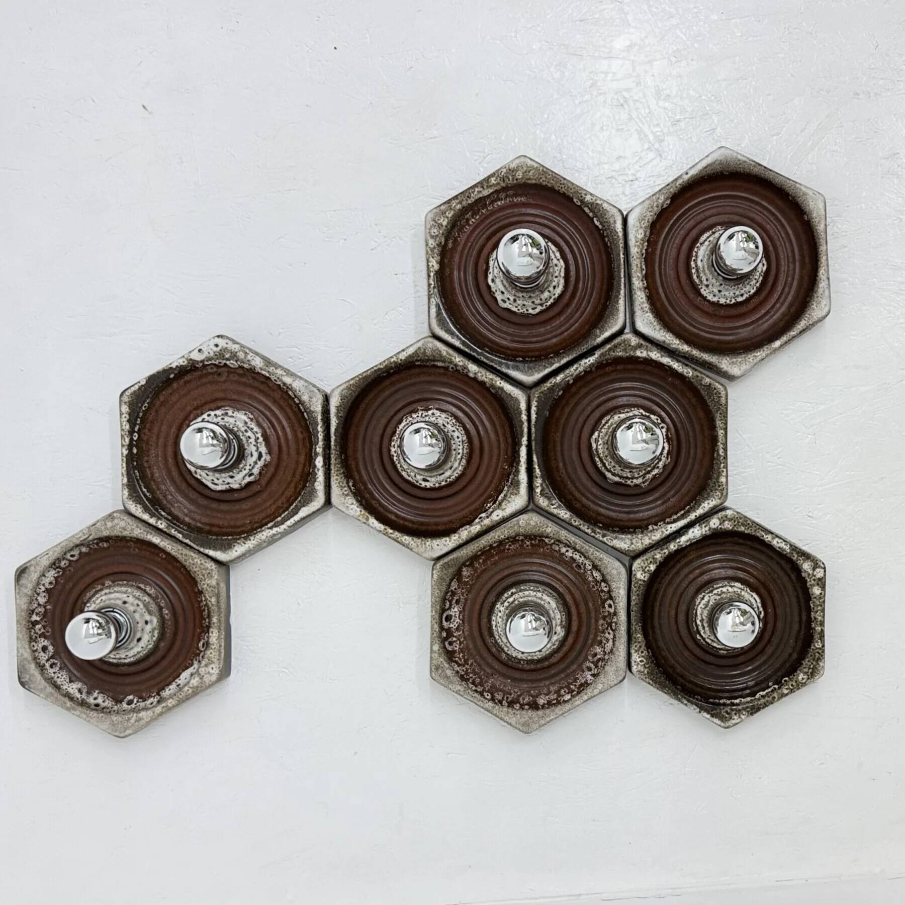 Set of 8 brown ceramic wall lamps, 1970s