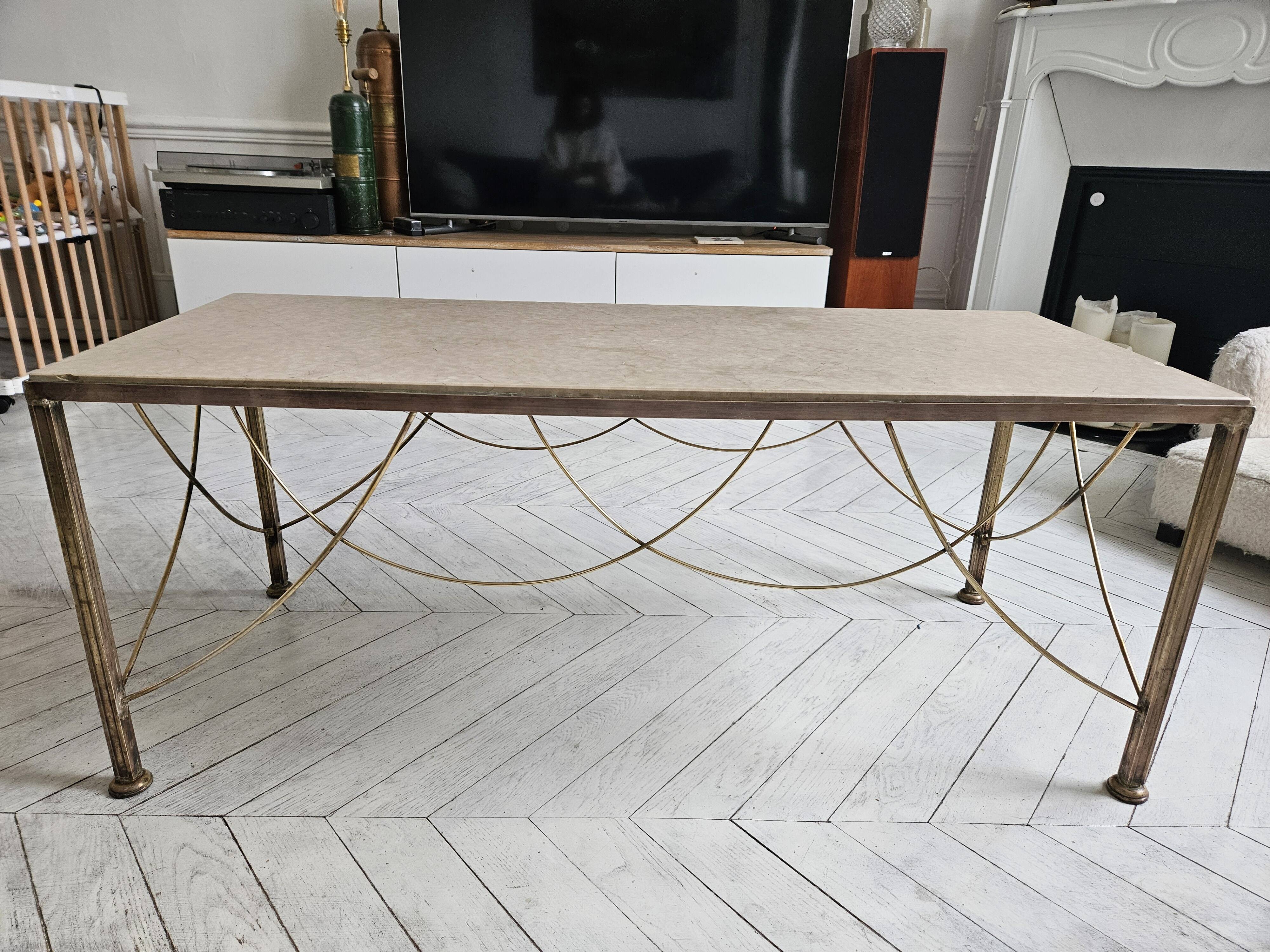 Marble and scalloped brass coffee table