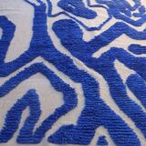 Klein blue and white Berber rug with abstract relief