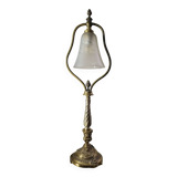 Lampe ancienne en bronze et verre opaque