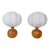 Sculptural modern table lamps from the mid-century in solid pine, Fagerhults Sweden, 1970.