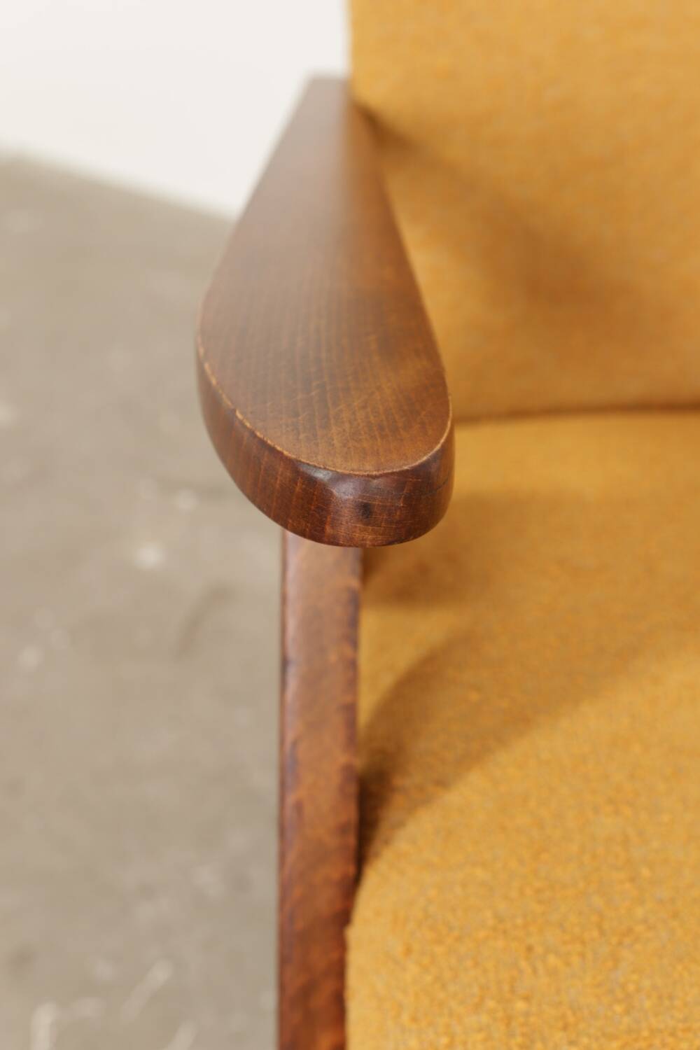 Vintage armchair, mustard yellow, curly zigzag pattern, set of 2