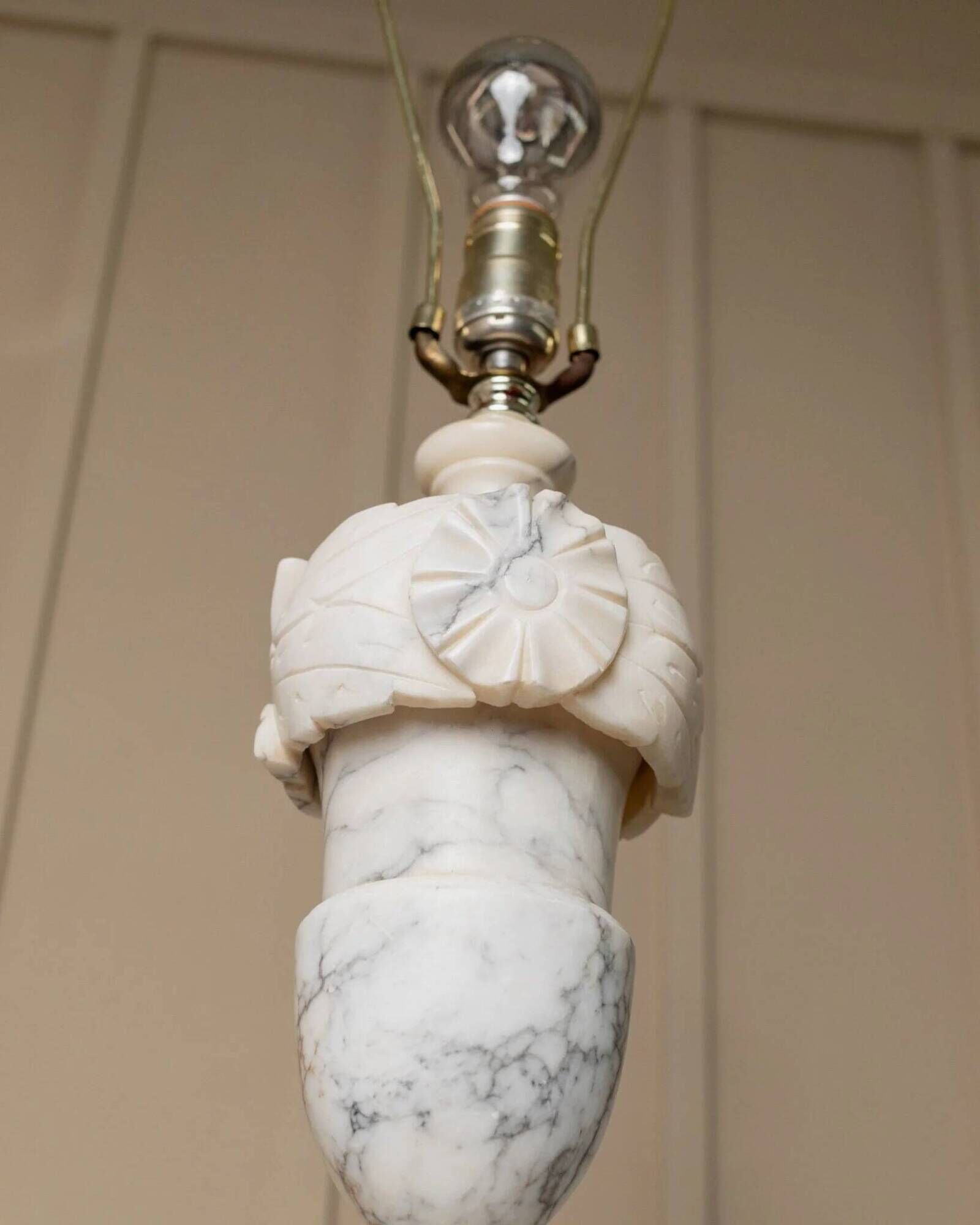 Vintage White Marble Table Lamp, Handmade Italian Modernist 1960s – Brass Accents