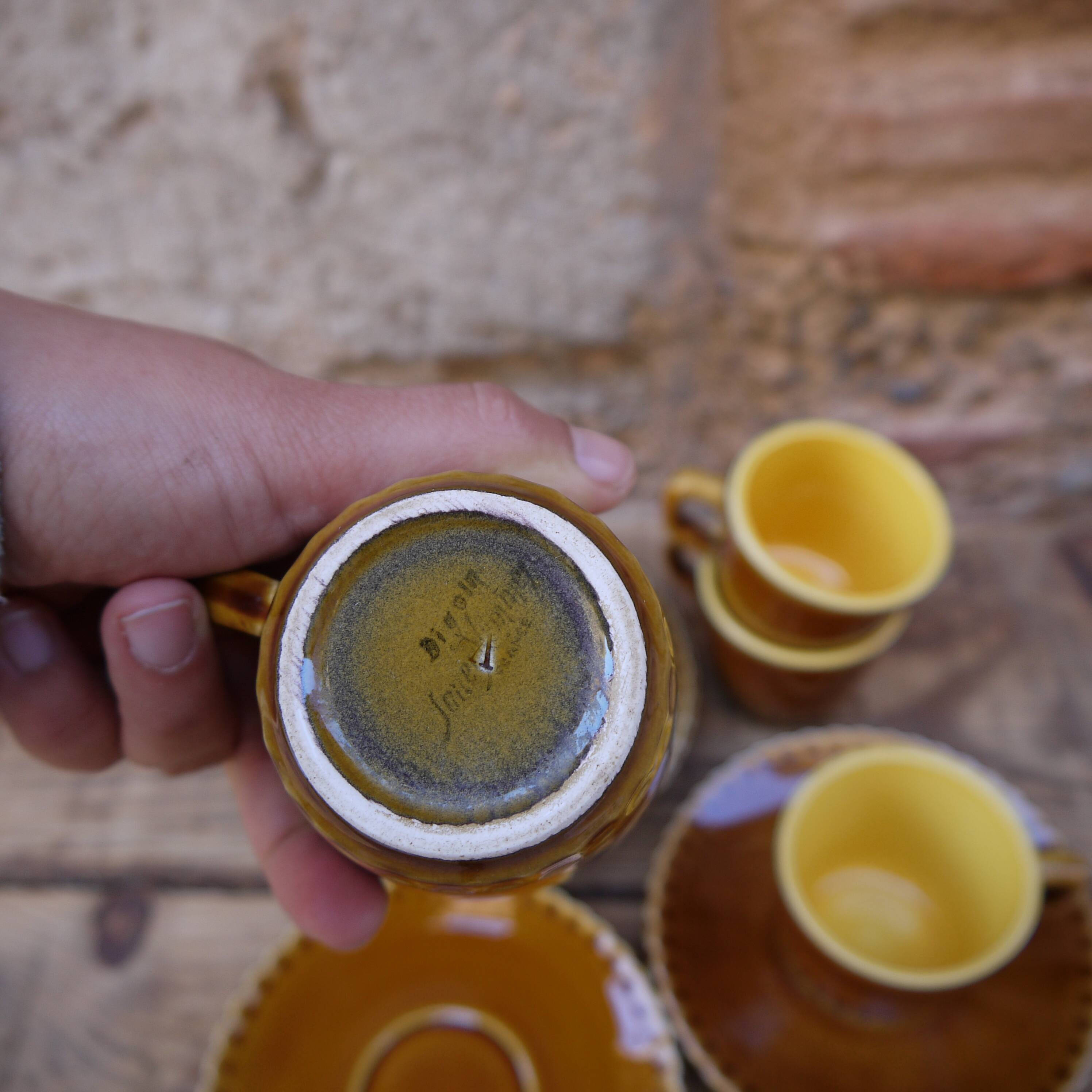 Lot of five cups and saucers Digoin