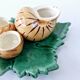Servant Salt Pepper Mustard Ceramic DLG Vallauris Barbotine Escargot Leaf