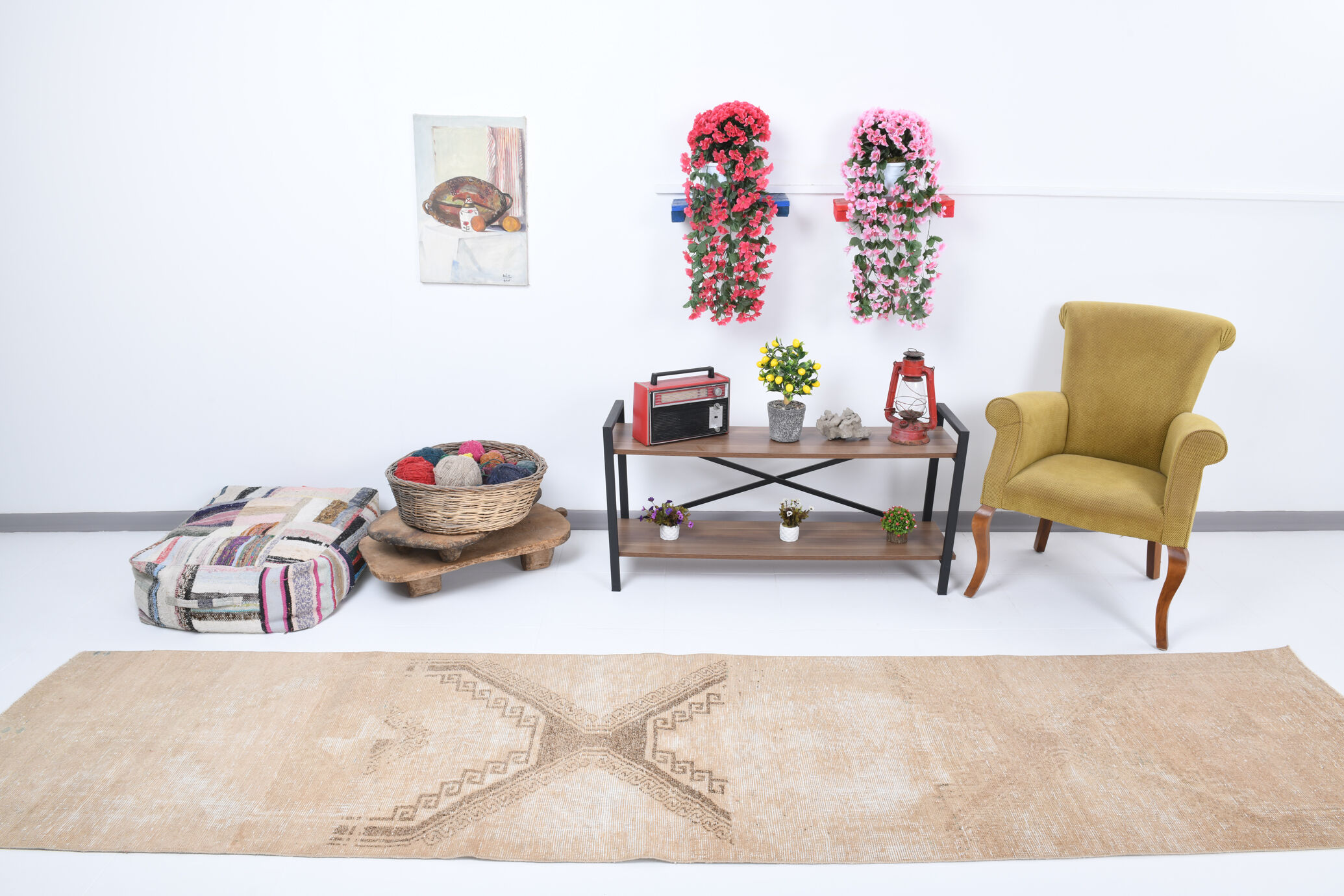 3x12 Classic Turkish Vintage Runner Rug, Handmade Vintage Rug, 3x12 Runner Rug, Brown Beige Rug,