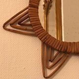 Ancien miroir rotin triples boucles vintage