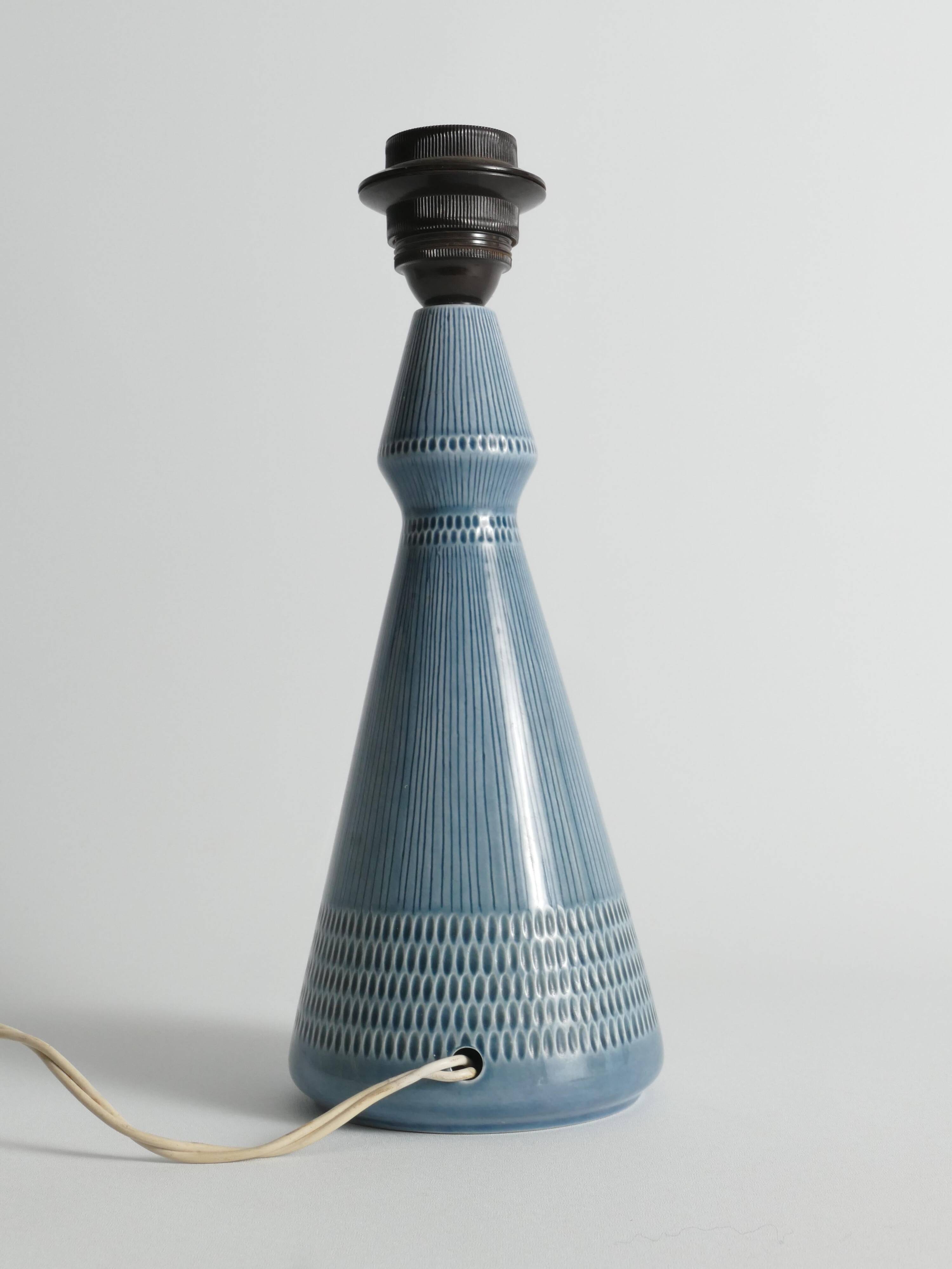 Dusty Blue Ceramic Table Lamp by Rörstrand, Sweden 1980s