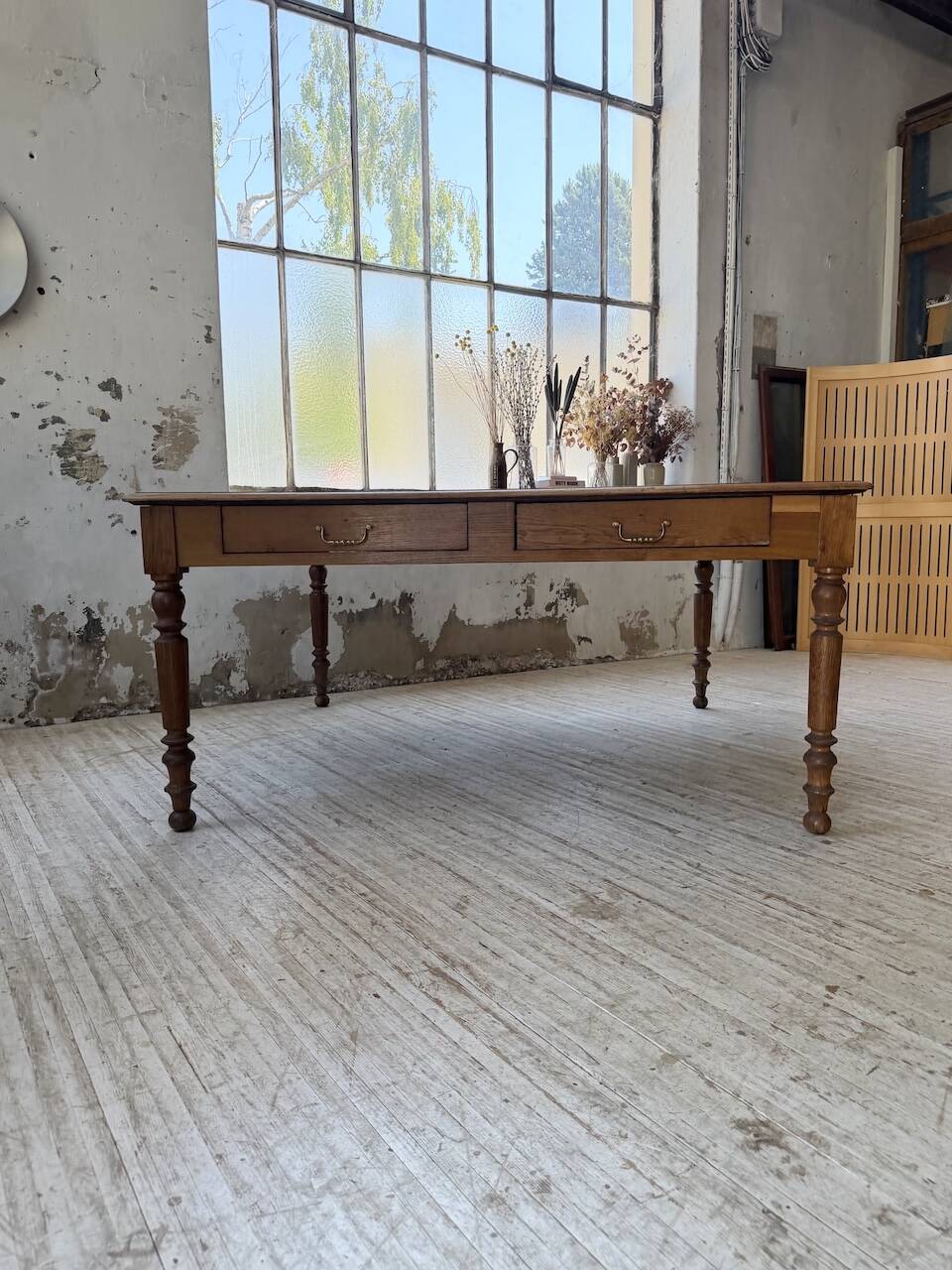 Grande table de ferme XL chêne « carrée » conférence 1950