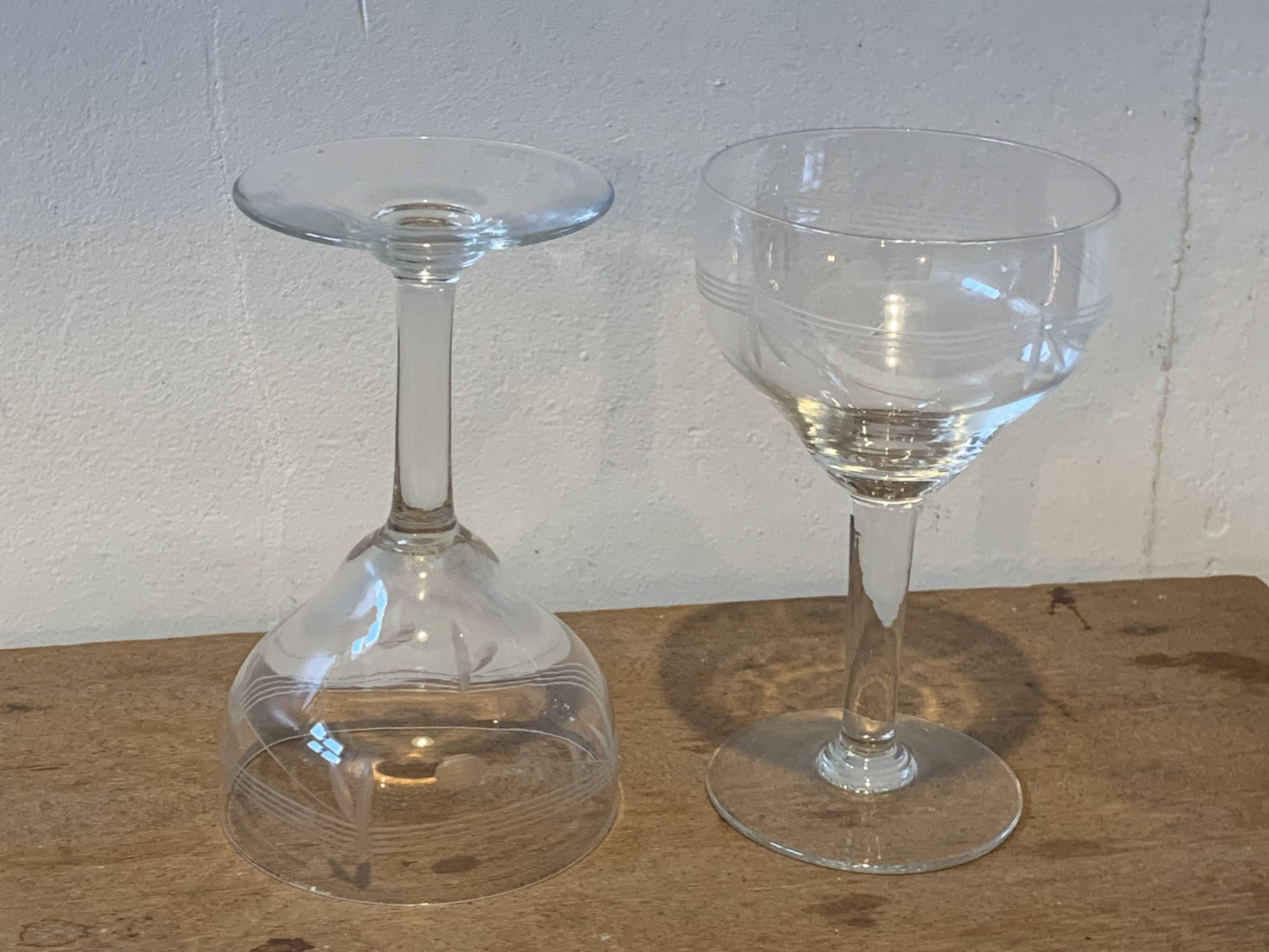 10 wine glasses, carved transparent glass, art deco cups, old and trendy