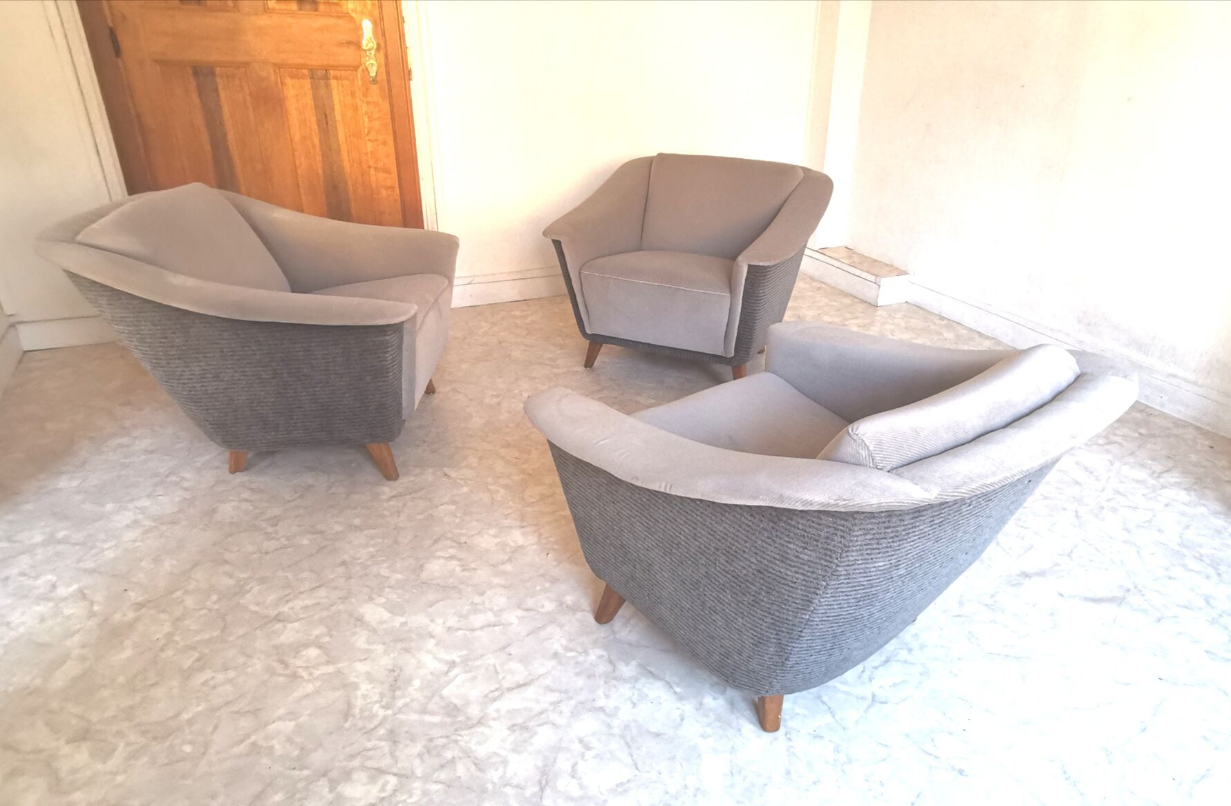 Trio armchairs club 50s grey