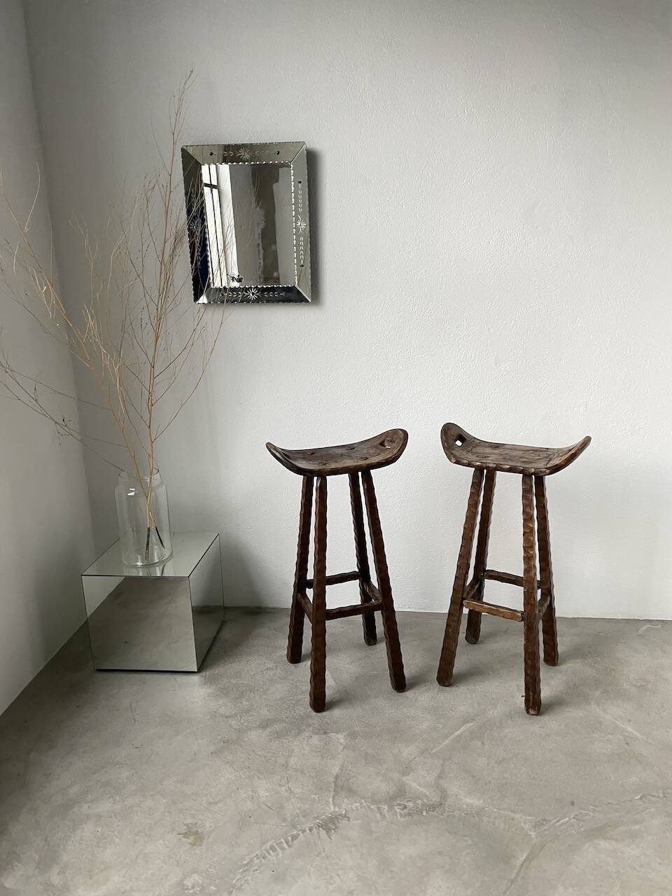 Pair of brutalist high stools