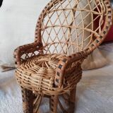 Petit salon vintage rotin 2 fauteuils 1 table basse pour poupées