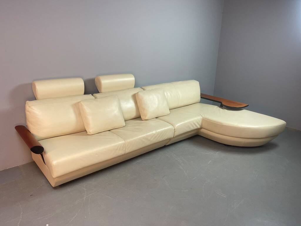 Exceptional Mid-Century Frighetto Italian Cream Leather Landscape Sofa with