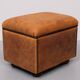 Sheepskin Leather pouf or Ottoman with storage 1970s