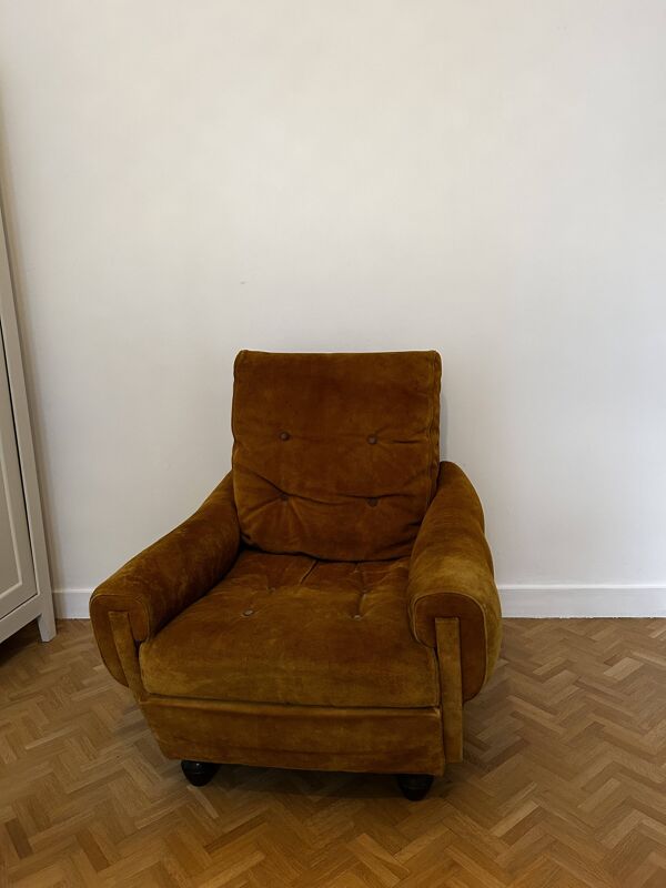 fauteuil années 70 daim jaune