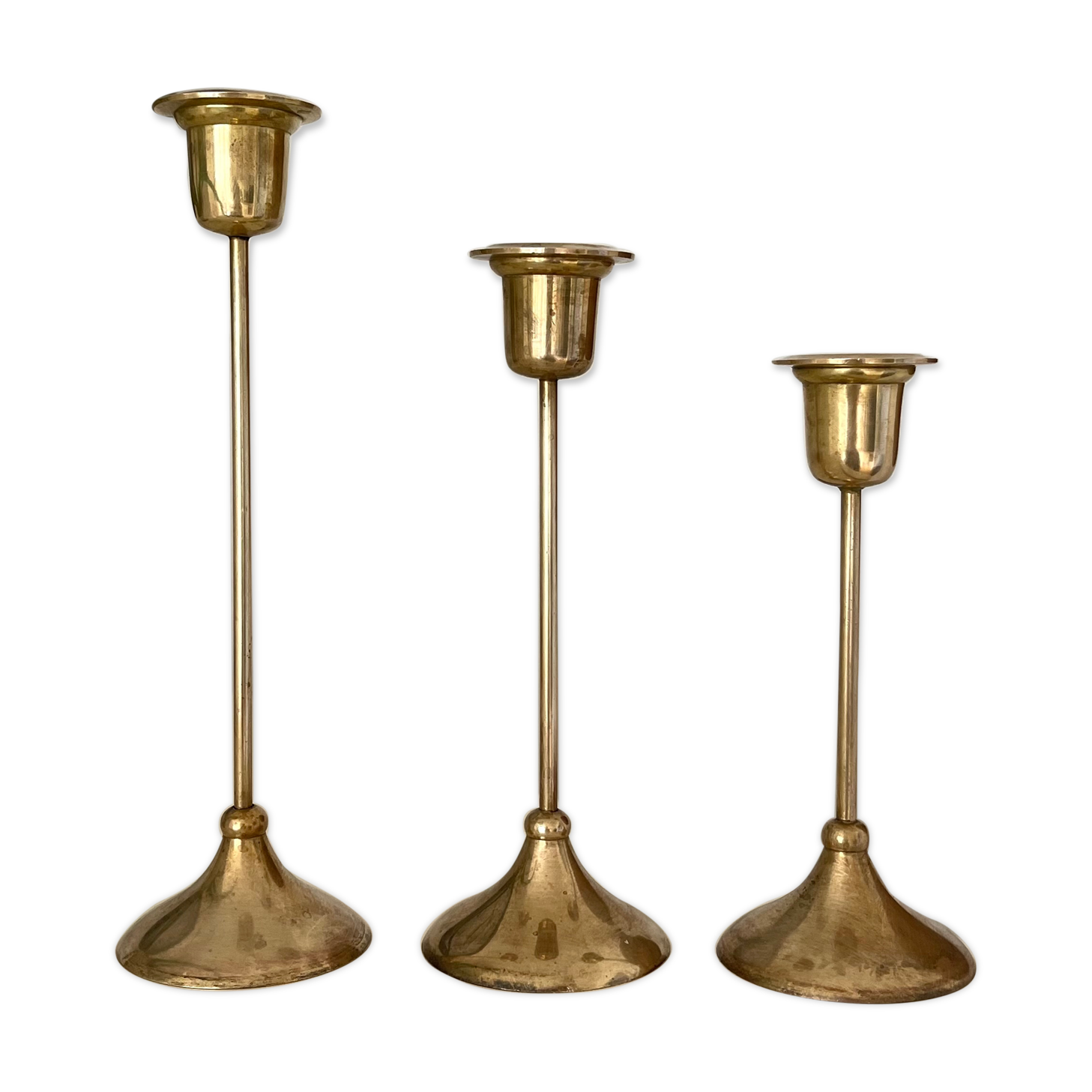 3 brass candle holders 1970
