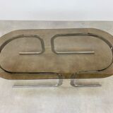 Coffee table space age chrome and smoked glass 70s