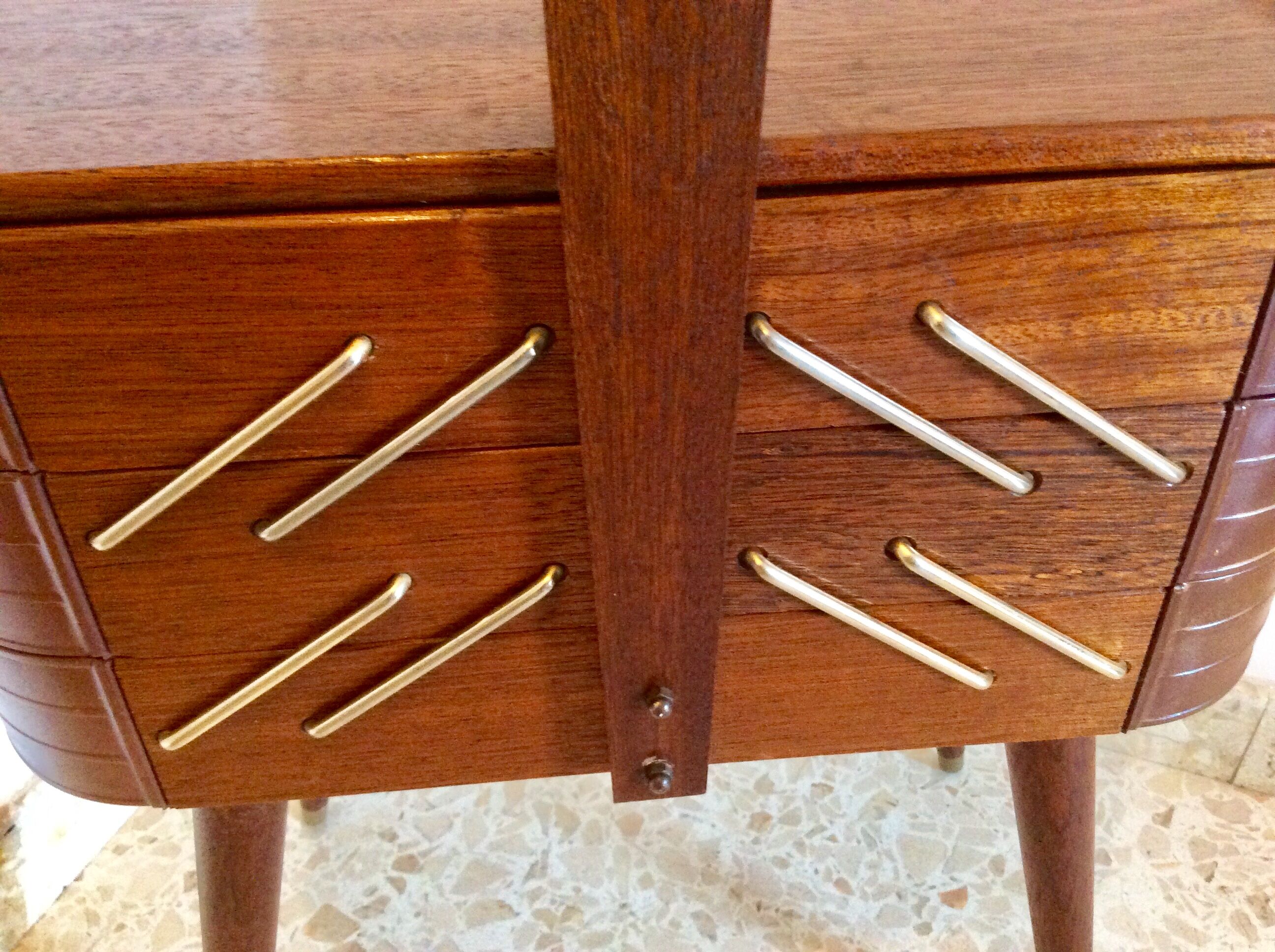 Vintage sewing basket feet compass