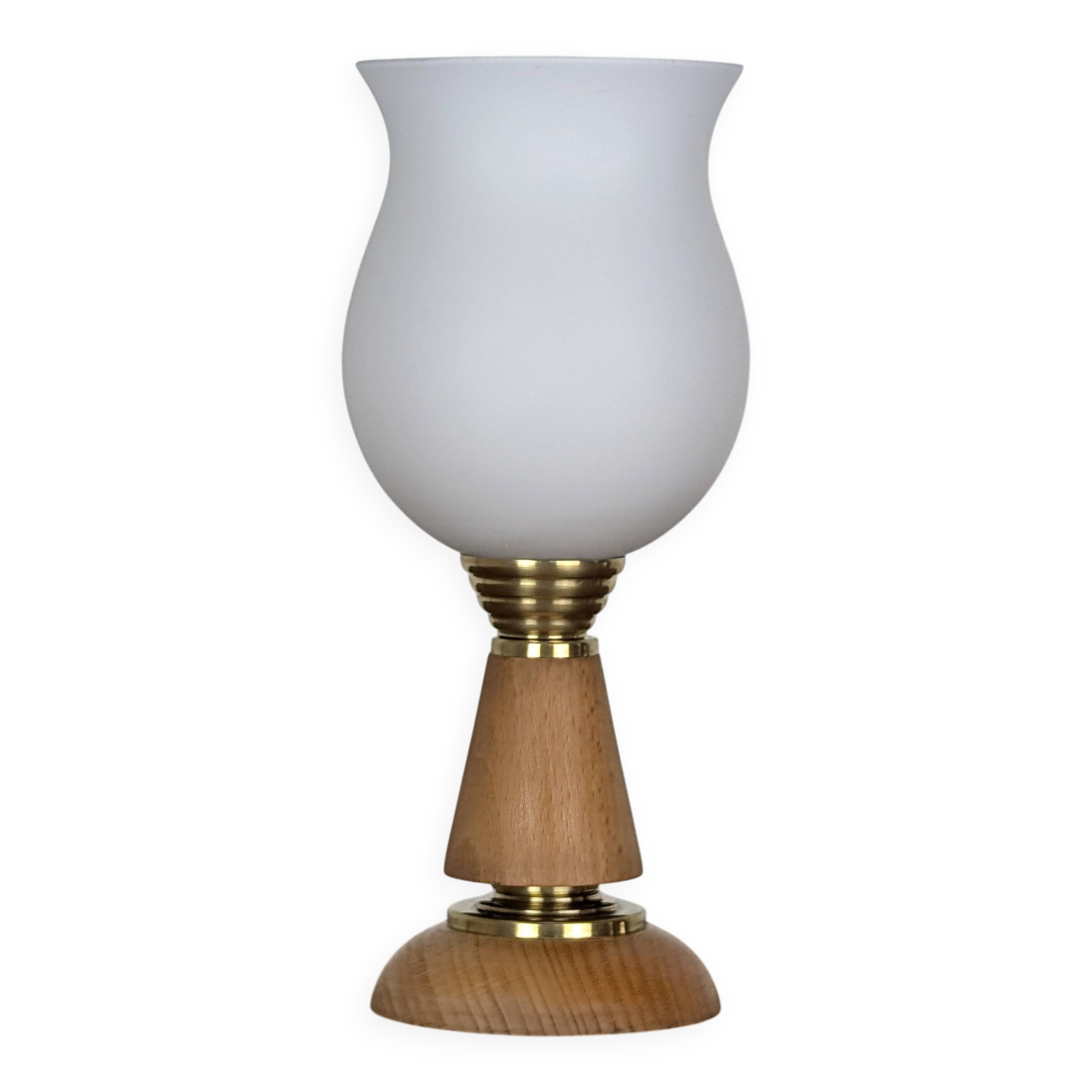 Lampe bois et opaline