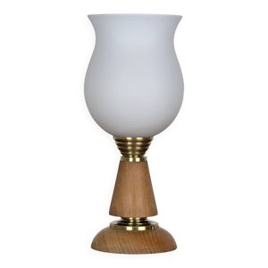 Lampe bois et opaline