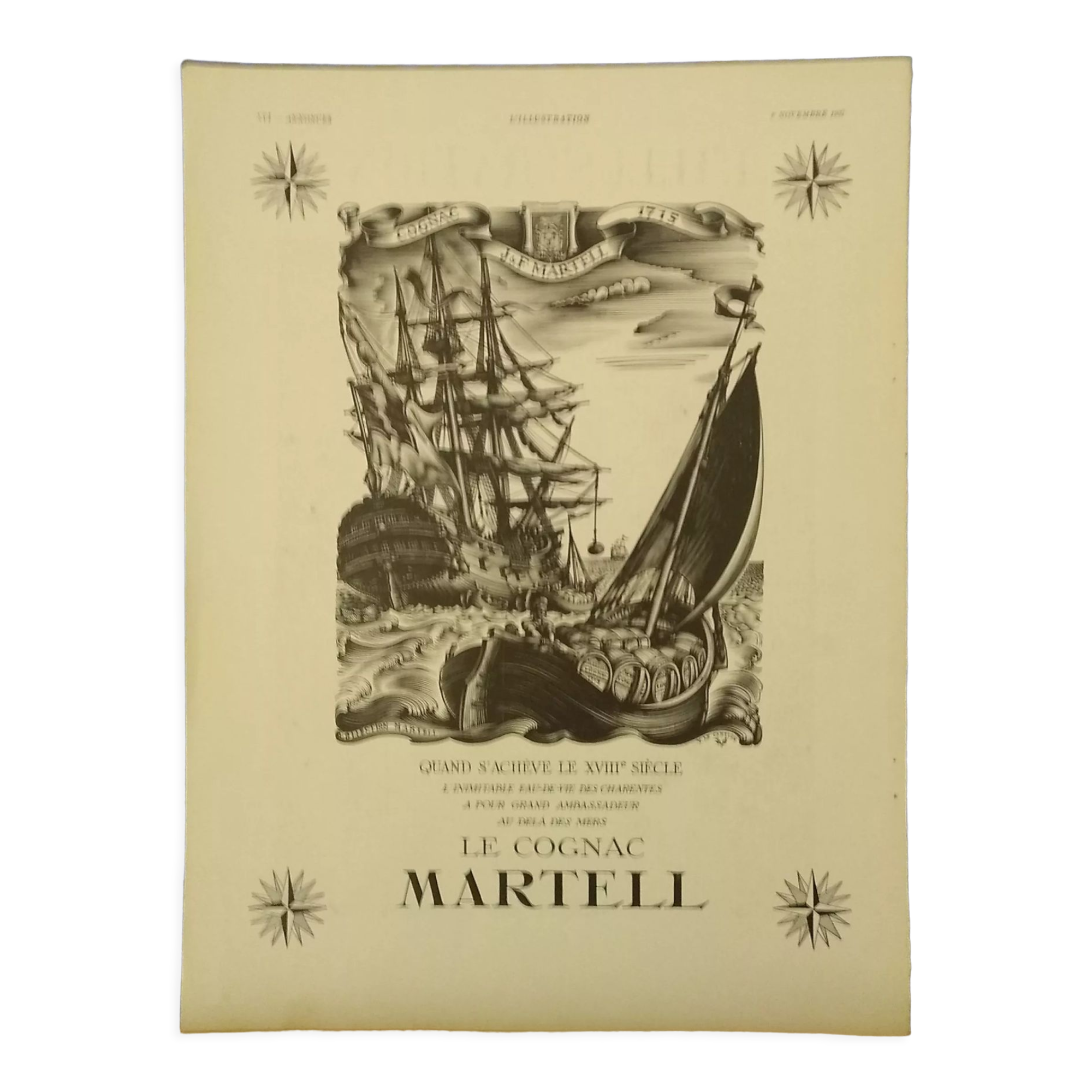An advertisement Cognac Martell sailboat privateer boat issue review 1937