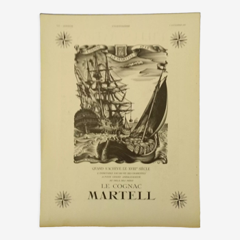 Publicité Cognac Martell voilier corsaire bateau issue revue 1937