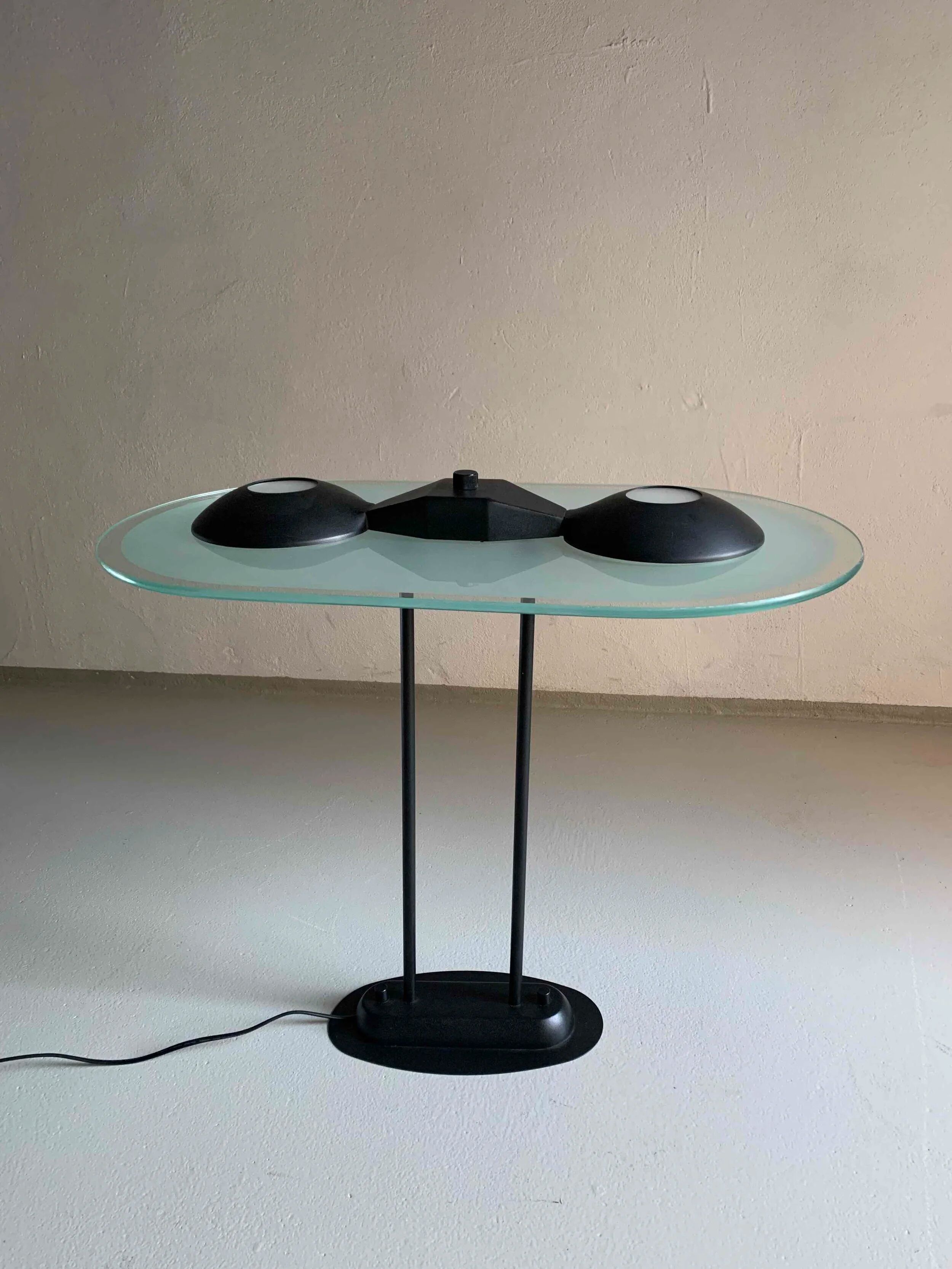 Plafonnier postmoderne en métal noir et verre | Années 1990