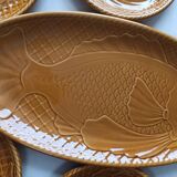 Gien earthenware fish set, 6 plates and a serving dish