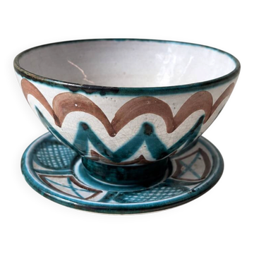 Bol et soucoupe en céramique par Robert Picault, motif zigzag, années 1960.