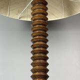 Large 95 cm midcentury brutalist wood turned mushroom table lamp, 1950s