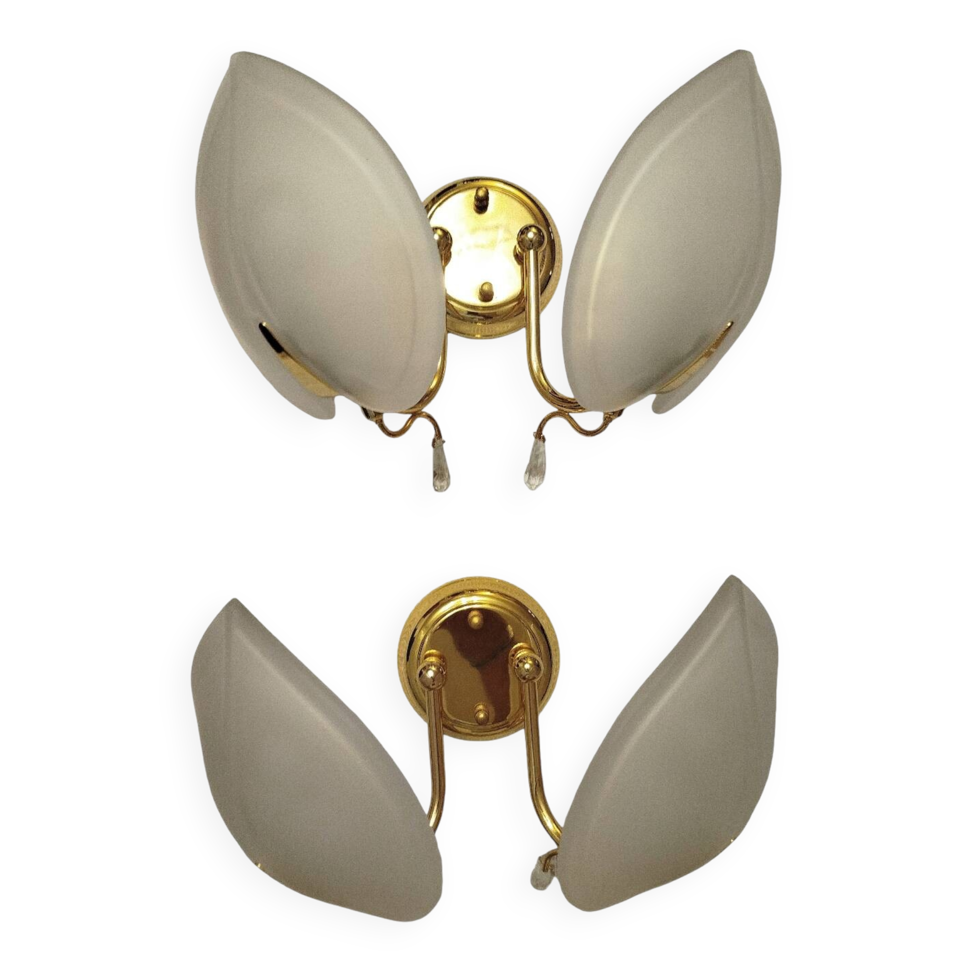 Pair of double wall sconces, gold leaf, shell, Hollywood Regency