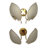 Pair of double wall sconces, gold leaf, shell, Hollywood Regency