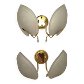 Pair of double wall sconces, gold leaf, shell, Hollywood Regency