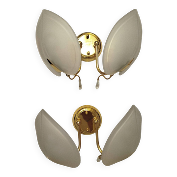 Pair of double wall sconces, gold leaf, shell, Hollywood Regency