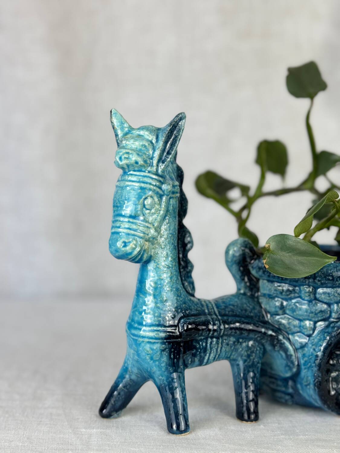 Vintage donkey turquoise blue plant pot / planter