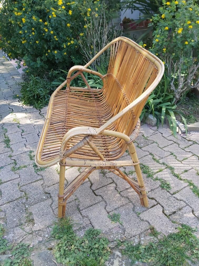 50s rattan bench