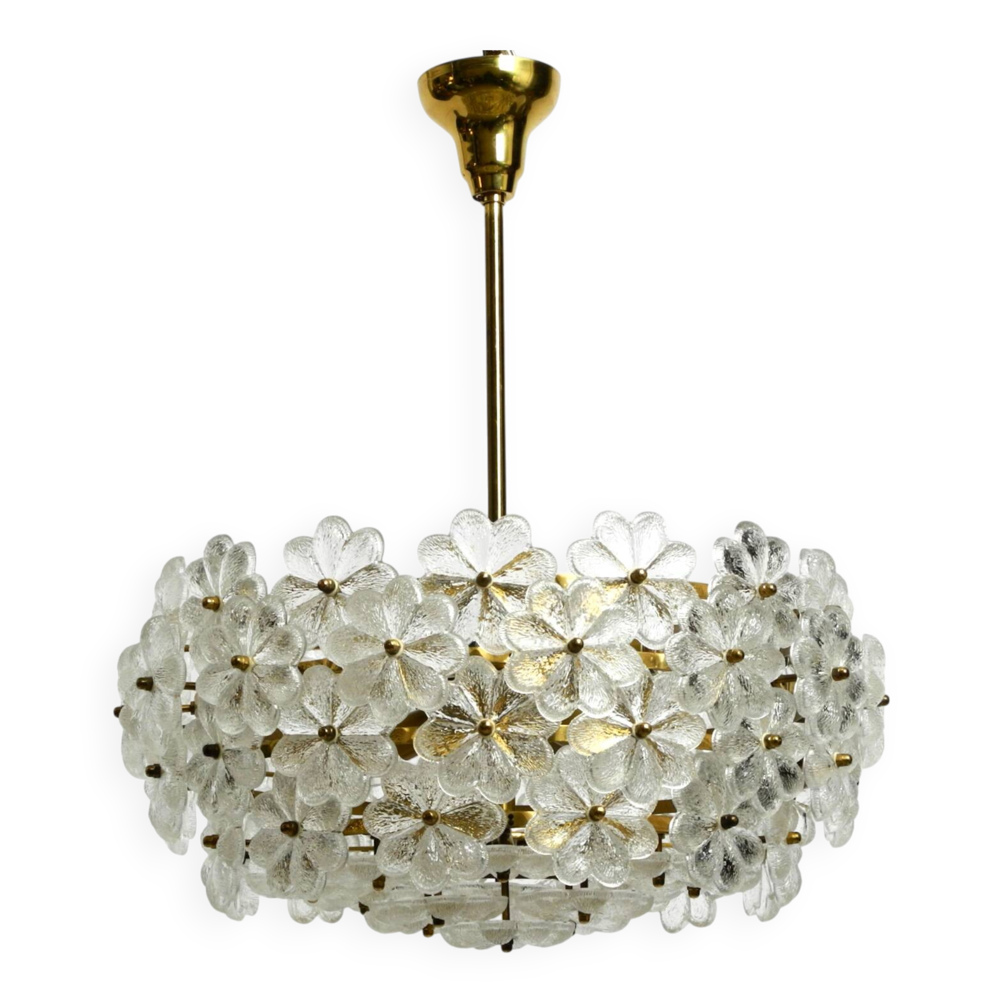 Very rare large heavy 1970s brass crystal glass flower ceiling lamp by Erns