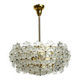 Very rare large heavy 1970s brass crystal glass flower ceiling lamp by Erns