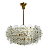 Very rare large heavy 1970s brass crystal glass flower ceiling lamp by Erns
